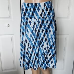 Robert Louis Blue and White Pleated Midi Skirt Small
